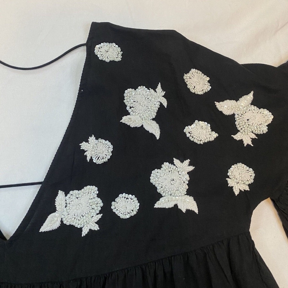 Anthropologie Maeve Size S Harlow Beaded Embroidered Floral Flutter Sleeve Top - Picture 11 of 16